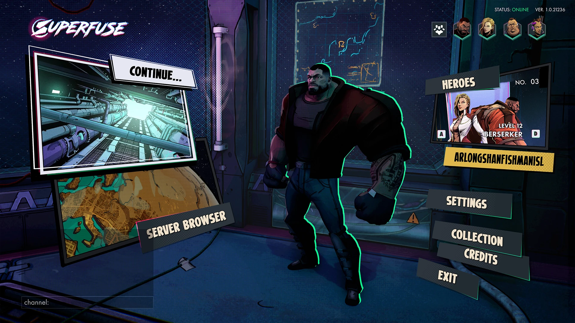 Superfuse main menu mockup